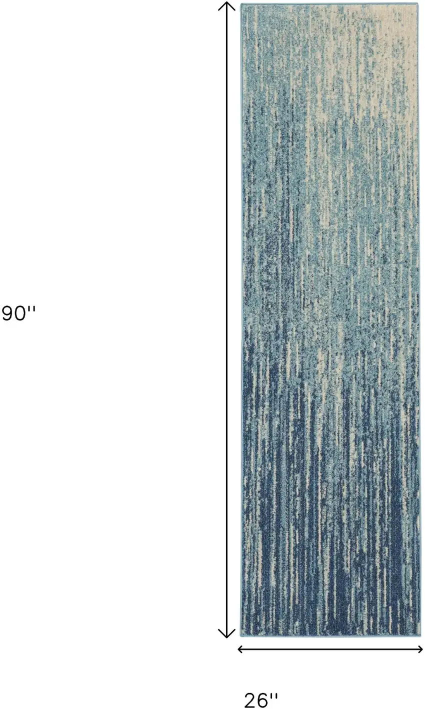 8' Blue And Ivory Abstract Runner Rug Photo 9