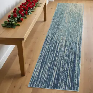 Photo of Navy and Light Blue Abstract Runner Rug