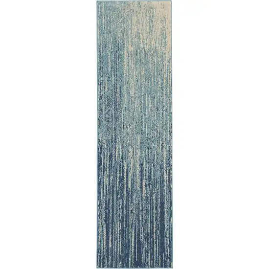 8' Blue And Ivory Abstract Runner Rug Photo 9