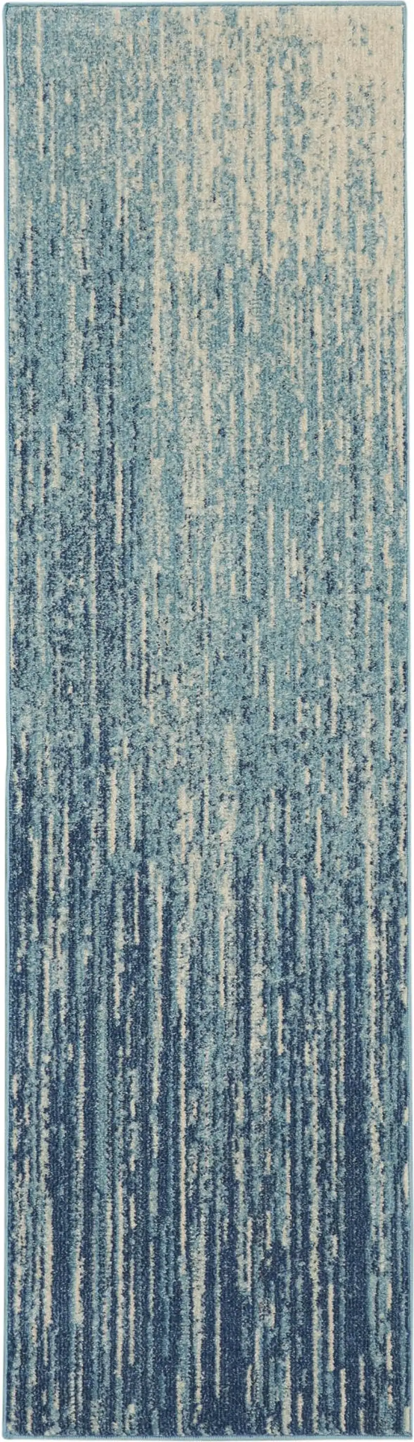 8' Blue And Ivory Abstract Runner Rug Photo 9