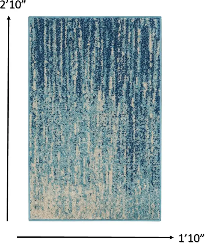 Ivory And Blue Abstract Power Loom Area Rug Photo 3