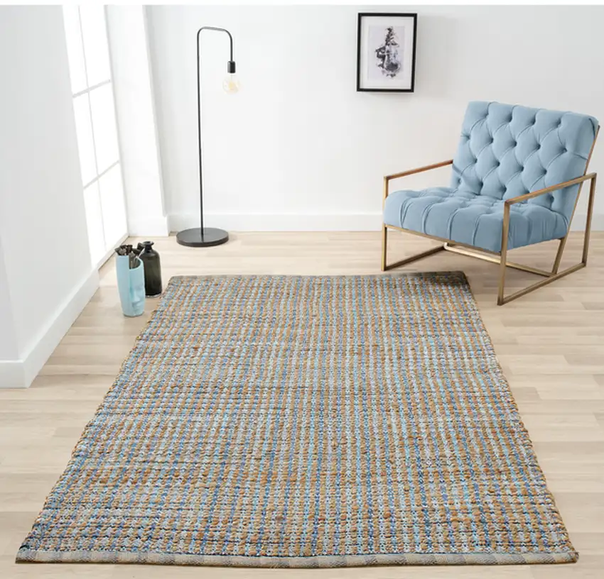 Navy and Natural Interwoven Area Rug Photo 9