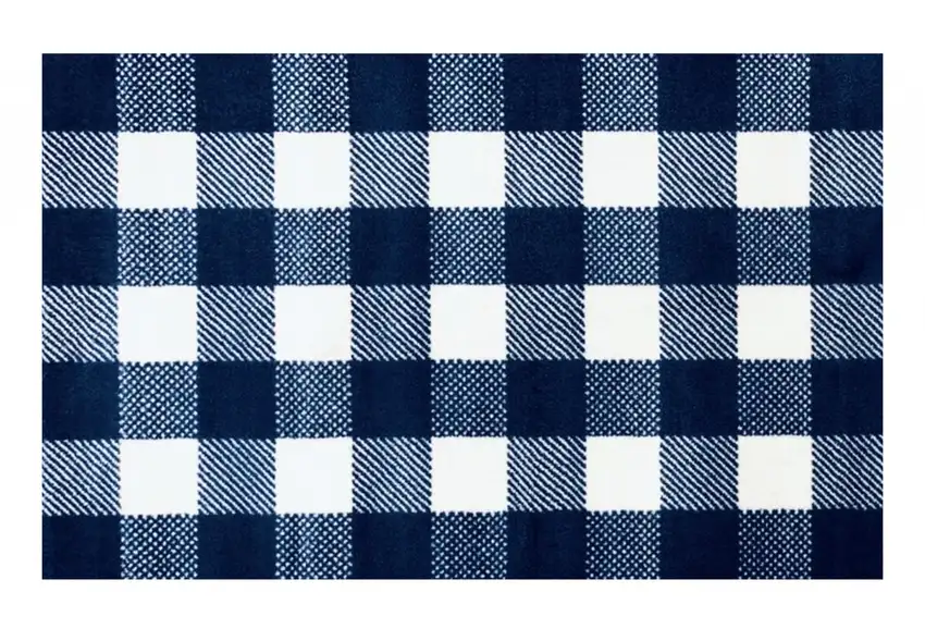 Navy and White Buffalo Plaid Washable Floor Mat Photo 1