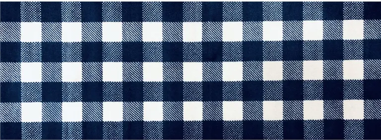 Navy and White Buffalo Plaid Washable Runner Rug Photo 1