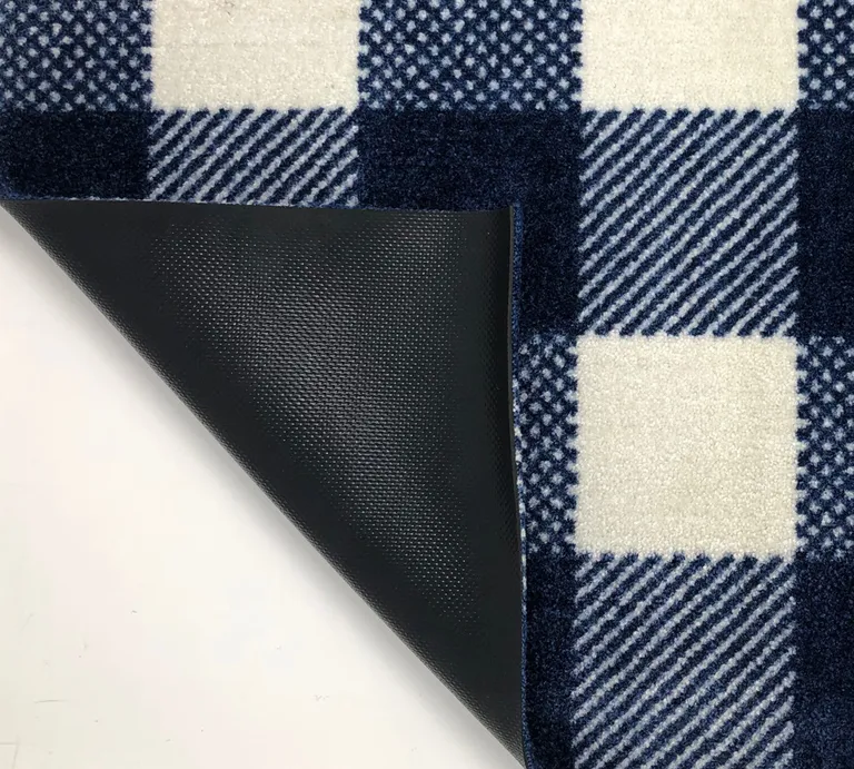 Navy and White Buffalo Plaid Washable Runner Rug Photo 3