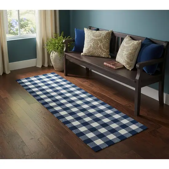 2' X 6' Navy and White Buffalo Plaid Washable Runner Rug Photo 1