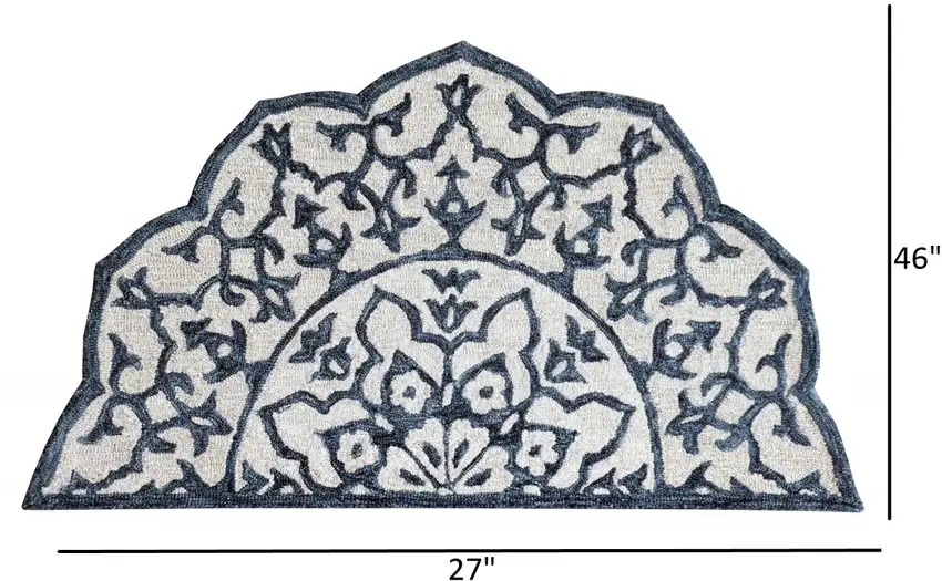 Navy and White Decorative Hearth Rug Photo 7