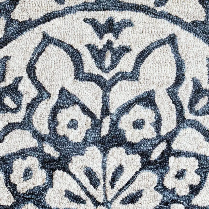 Navy and White Decorative Hearth Rug Photo 2