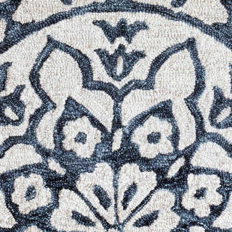 Navy and White Decorative Hearth Rug Photo 2