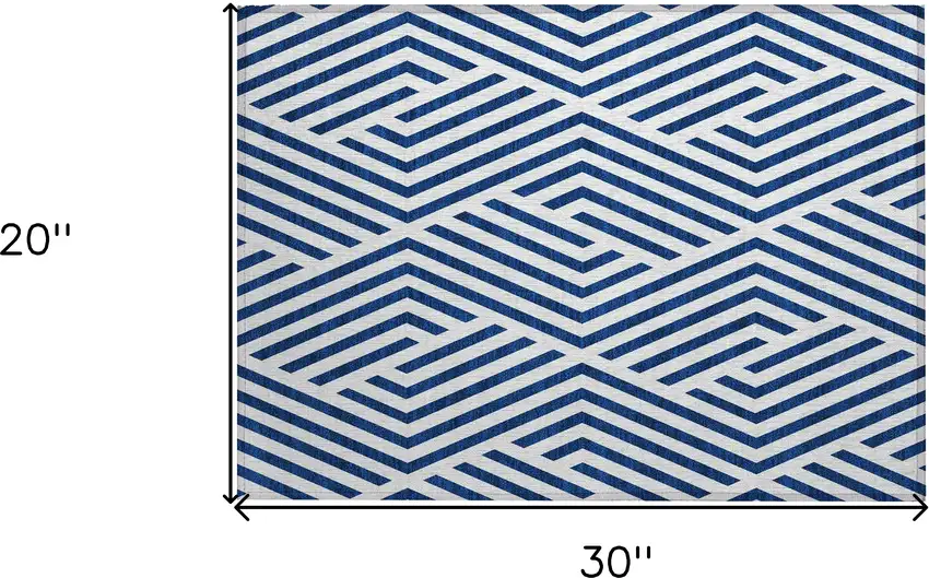 Navy and White Geometric Washable Non Skid Indoor Outdoor Area Rug Photo 3