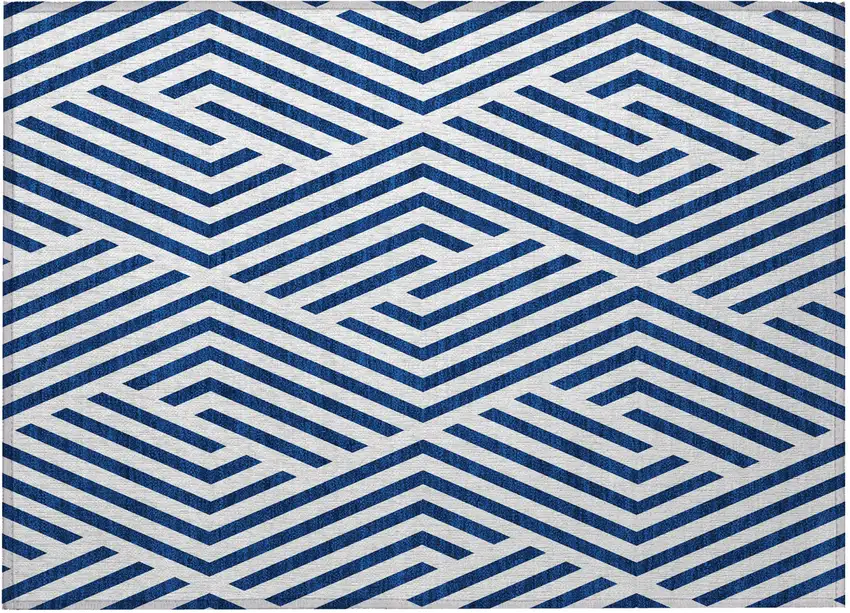 Navy and White Geometric Washable Non Skid Indoor Outdoor Area Rug Photo 5