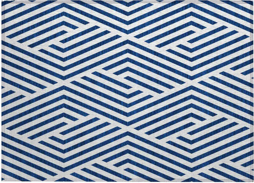 Navy and White Geometric Washable Non Skid Indoor Outdoor Area Rug Photo 2
