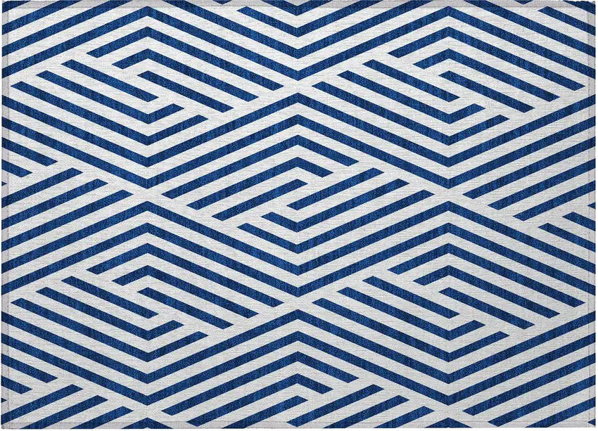 Navy and White Geometric Washable Non Skid Indoor Outdoor Area Rug Photo 4