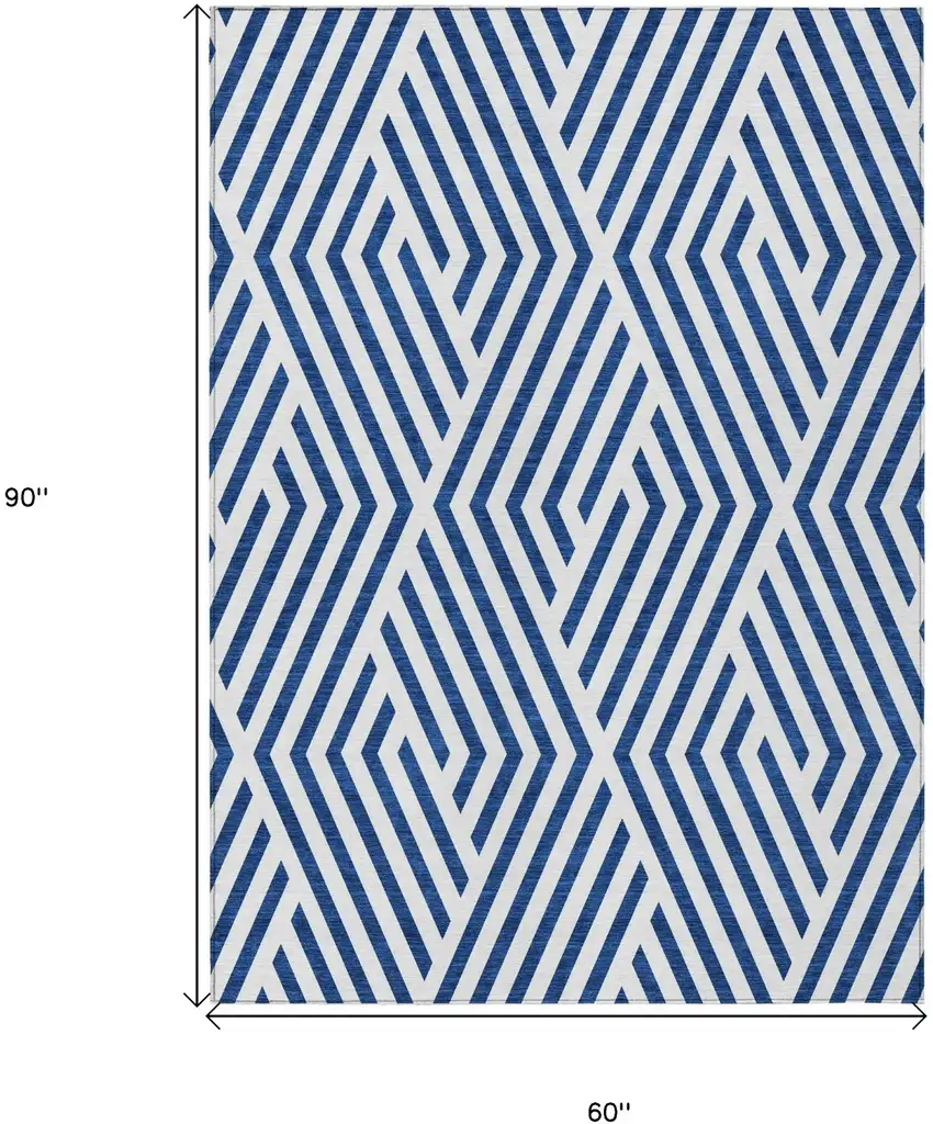 Navy and White Geometric Washable Non Skid Indoor Outdoor Area Rug Photo 3
