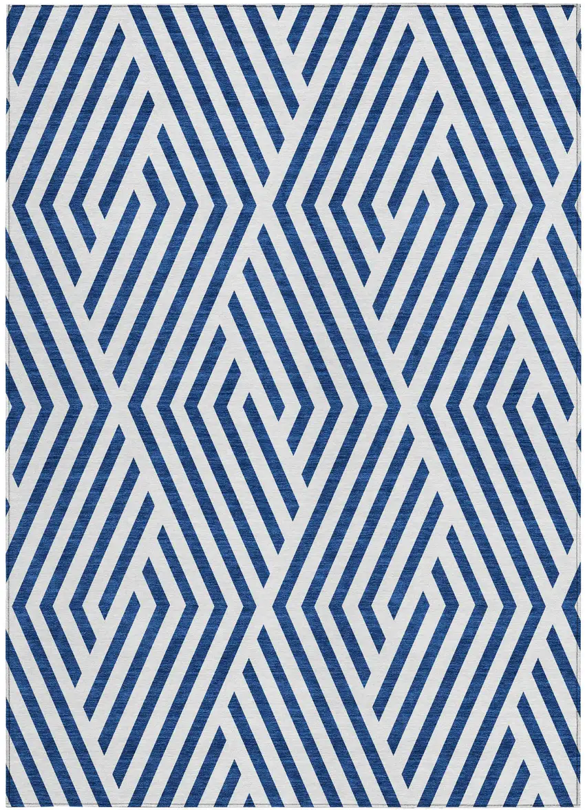 Navy and White Geometric Washable Non Skid Indoor Outdoor Area Rug Photo 5