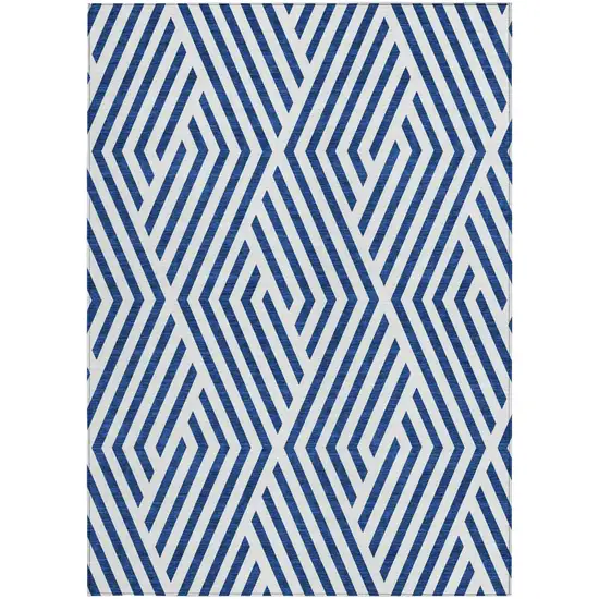 Navy and White Geometric Washable Non Skid Indoor Outdoor Area Rug Photo 4