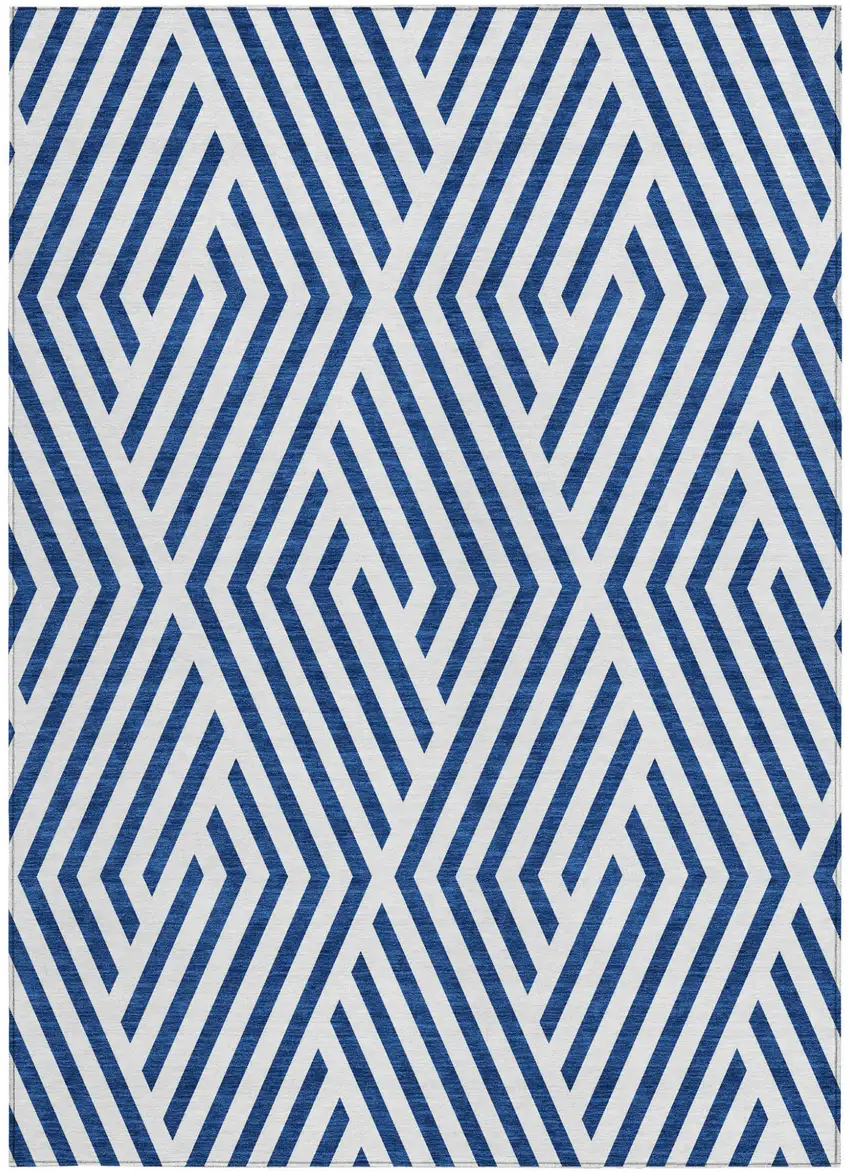 Navy and White Geometric Washable Non Skid Indoor Outdoor Area Rug Photo 4