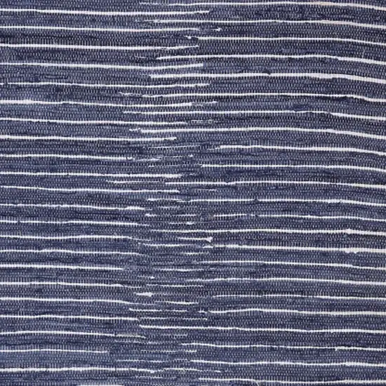 Navy and White Striped Hand Woven Area Rug With Fringe Photo 9