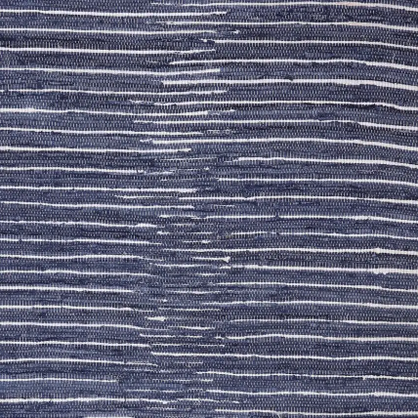 Navy and White Striped Hand Woven Area Rug With Fringe Photo 9