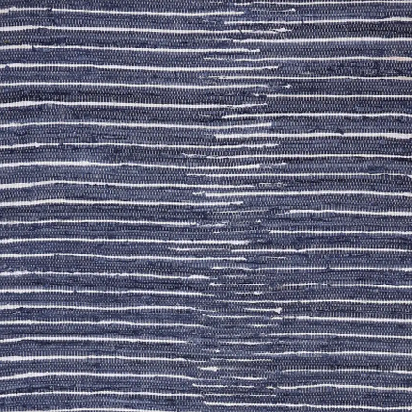 Navy and White Striped Hand Woven Area Rug With Fringe Photo 7