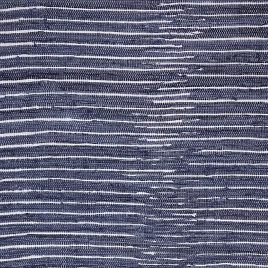 Navy and White Striped Hand Woven Area Rug With Fringe Photo 8