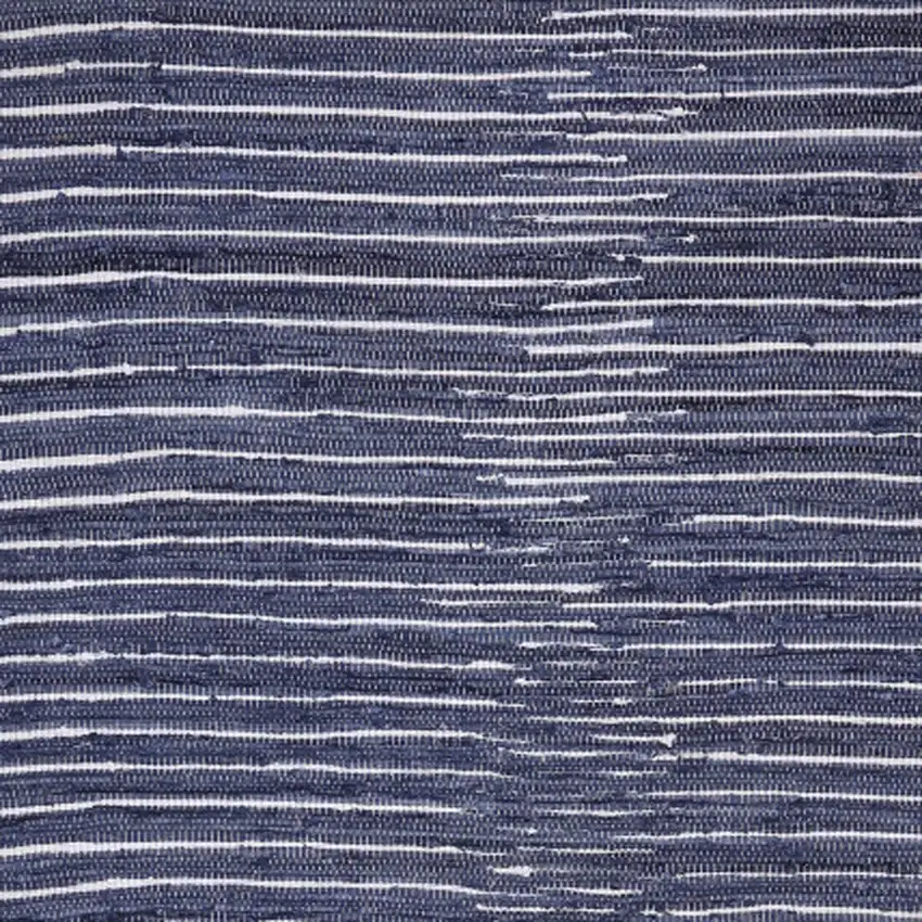 Navy and White Striped Hand Woven Area Rug With Fringe Photo 8