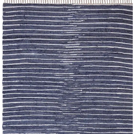 Navy and White Striped Hand Woven Area Rug With Fringe Photo 4