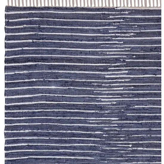 Navy and White Striped Hand Woven Area Rug With Fringe Photo 5