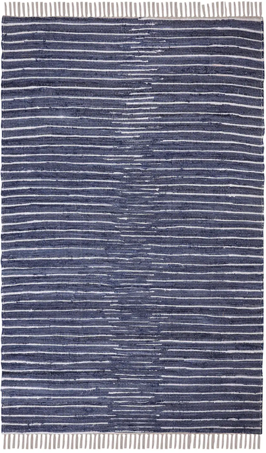 Navy and White Striped Handmade Indoor Outdoor Area Rug Photo 2