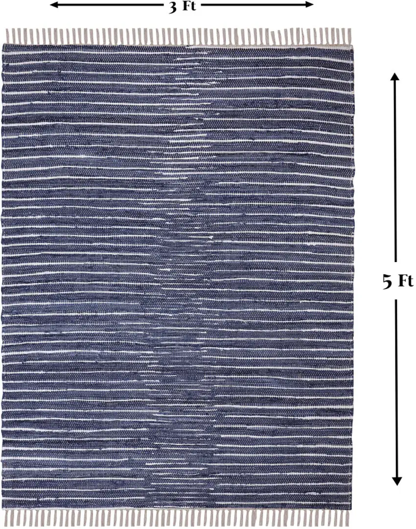 Navy and White Striped Handmade Indoor Outdoor Area Rug Photo 7