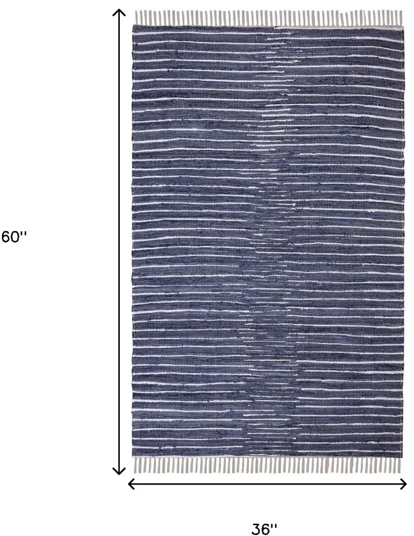 Navy and White Striped Handmade Indoor Outdoor Area Rug Photo 3