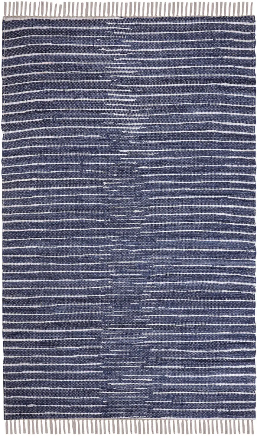 Navy and White Striped Handmade Indoor Outdoor Area Rug Photo 5