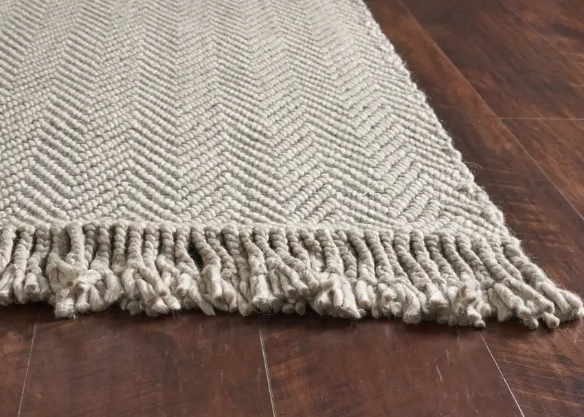 Oatmeal Beige Hand Woven Herringbone Indoor Area Rug Photo 6