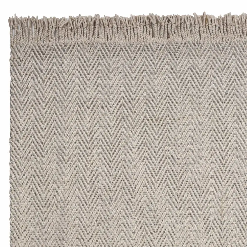 Oatmeal Beige Hand Woven Herringbone Indoor Area Rug Photo 3