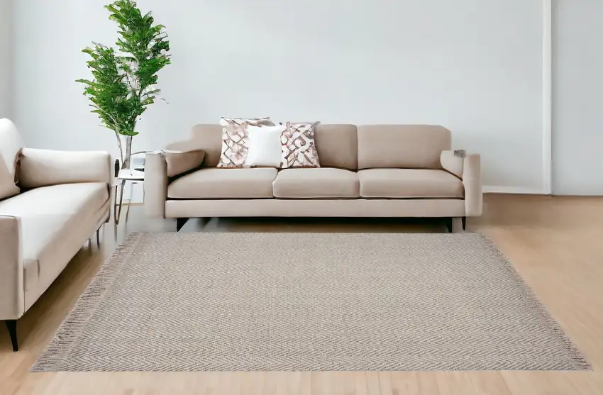 8'X10' Oatmeal Beige Hand Woven Herringbone Indoor Area Rug Photo 1