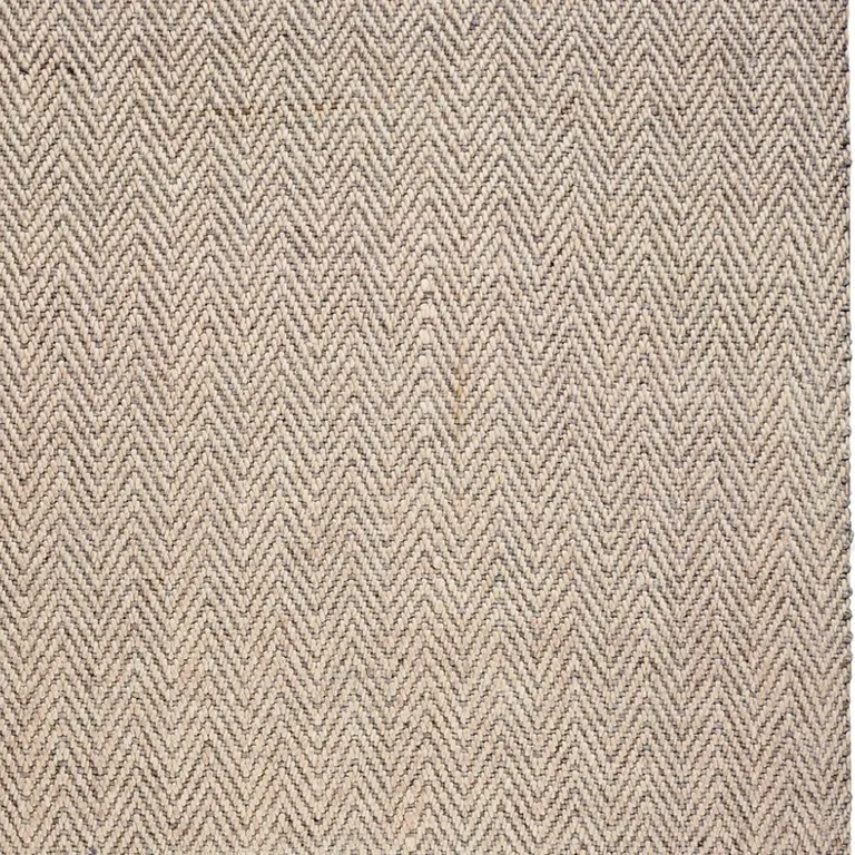Oatmeal Beige Hand Woven Herringbone With Braided Fringe Indoor Area Rug Photo 4