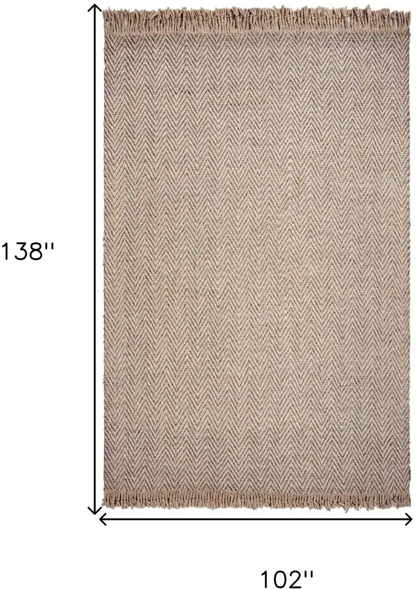 Oatmeal Beige Hand Woven Herringbone With Braided Fringe Indoor Area Rug Photo 6