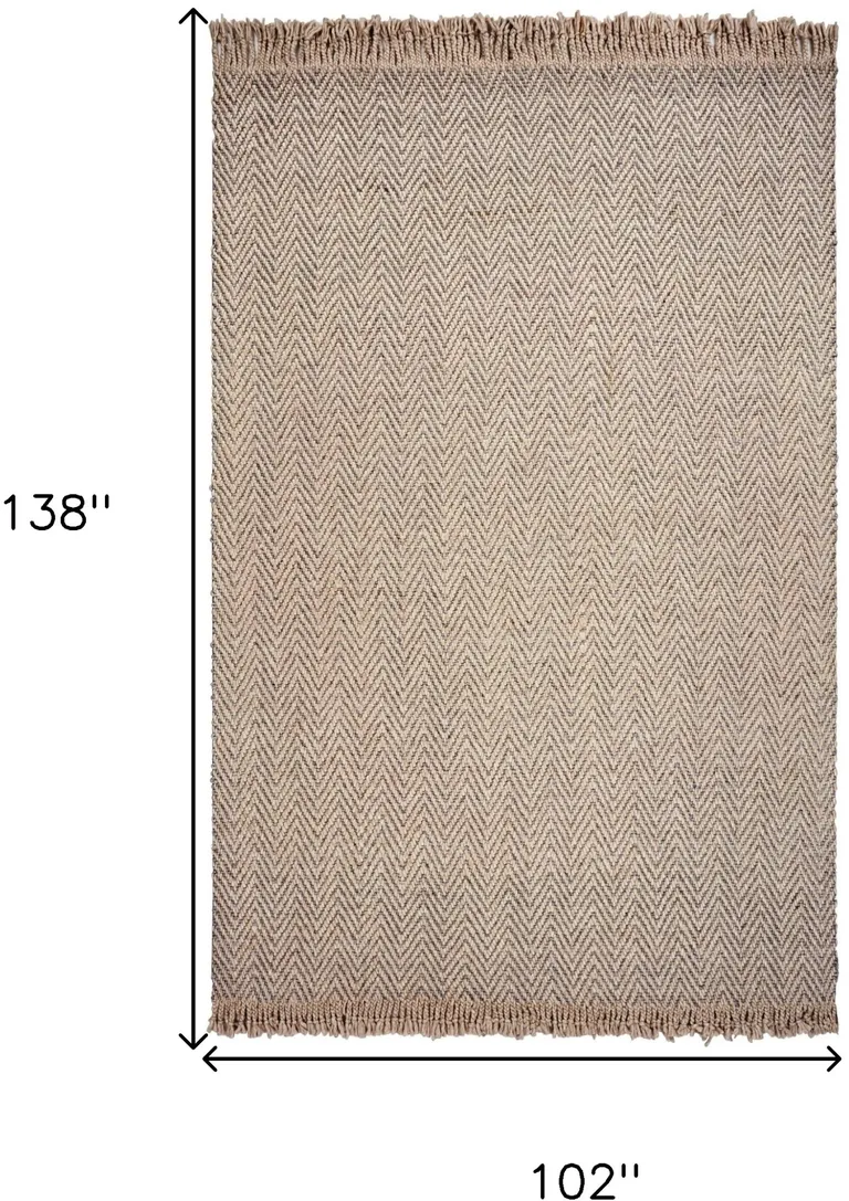 Oatmeal Beige Hand Woven Herringbone With Braided Fringe Indoor Area Rug Photo 2