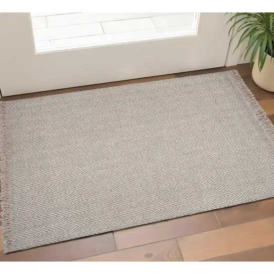 Beige And Gray Wool Chevron Hand Woven Area Rug Photo 1