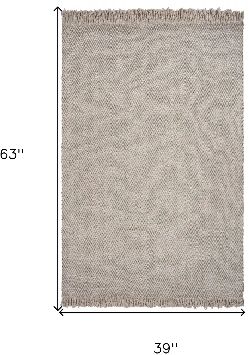 Oatmeal Braided Herringbone Area Rug With Fringe Photo 9
