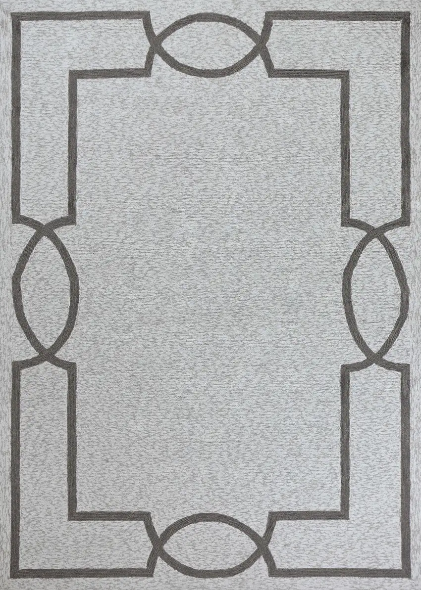 Oatmeal Ivory Hand Hooked UV Treated Bordered Indoor Outdoor Area Rug Photo 1