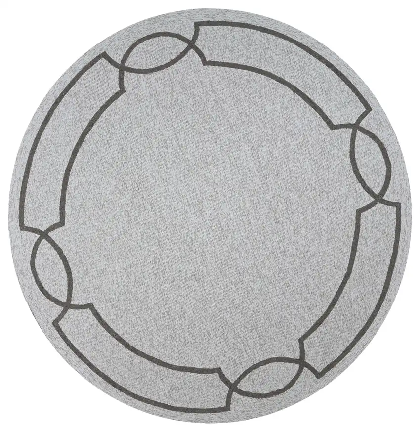 7' Oatmeal Ivory Hand Hooked Uv Treated Bordered Round Indoor Outdoor Area Rug Photo 2