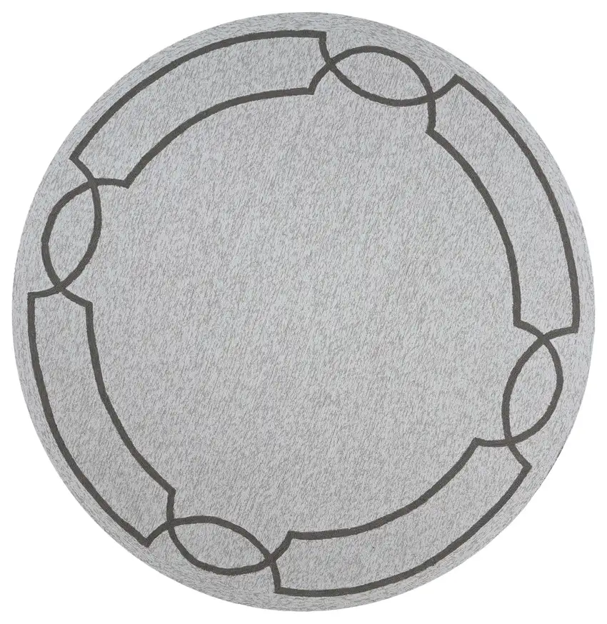 Oatmeal Ivory Hand Hooked UV Treated Bordered Round Indoor Outdoor Area Rug Photo 1