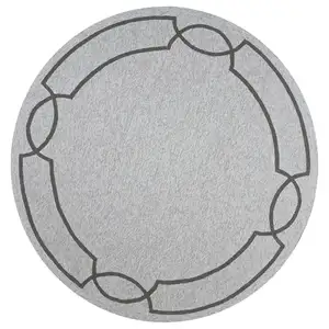 Photo of Oatmeal Ivory Hand Hooked UV Treated Bordered Round Indoor Outdoor Area Rug
