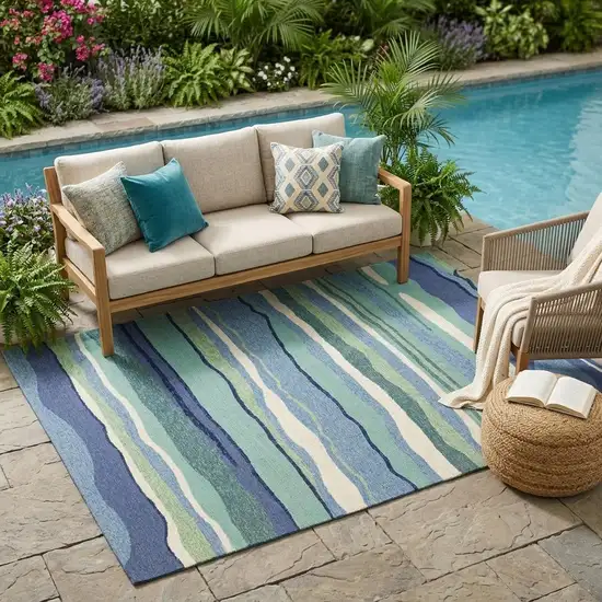 5' X 7' Ocean Abstract Design UV Treated Indoor Outdoor Area Rug Photo 1