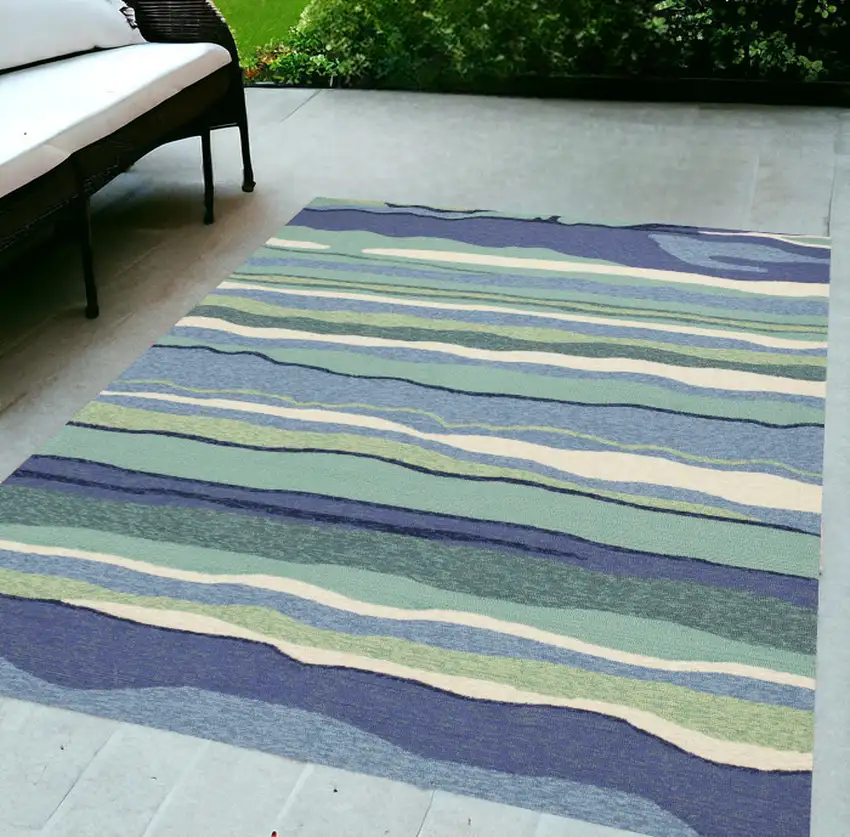 5' X 7' Ocean Abstract Design UV Treated Indoor Outdoor Area Rug Photo 1