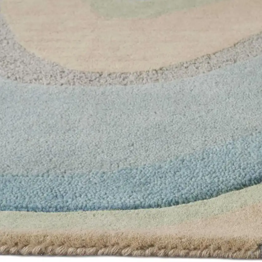 Blue Beige And Green Wool Abstract Hand Tufted Area Rug Photo 5