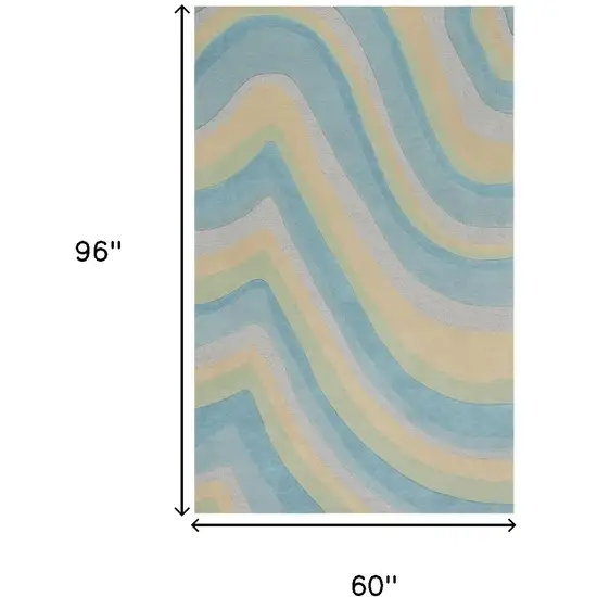 Blue Beige And Green Wool Abstract Hand Tufted Area Rug Photo 5