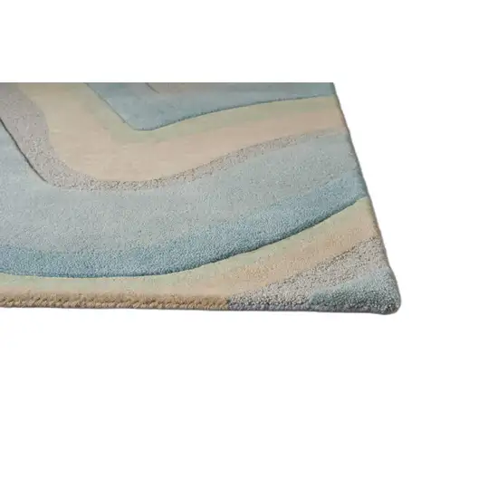 Blue Beige And Green Wool Abstract Hand Tufted Area Rug Photo 7