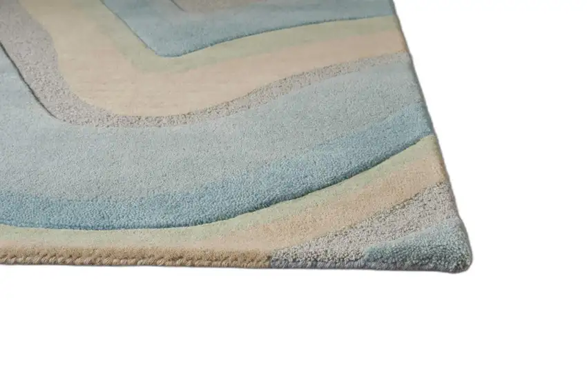 Blue Beige And Green Wool Abstract Hand Tufted Area Rug Photo 7